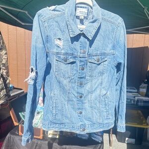 Forever 21 Light Blue Distressed Denim Jean Jacket - Women's